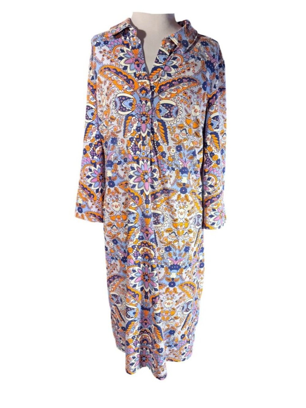 Talbots Womens S Multicolor Paisley Long-Sleeve Pull-On Dress With Buttons